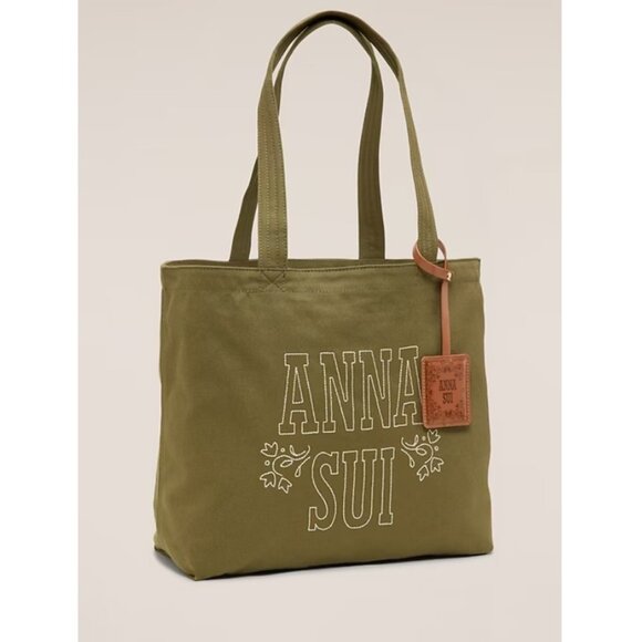 NWT Anna Sui x Old Navy Logo Tote Bag, Avocado Oil (Green) - Picture 2 of 5